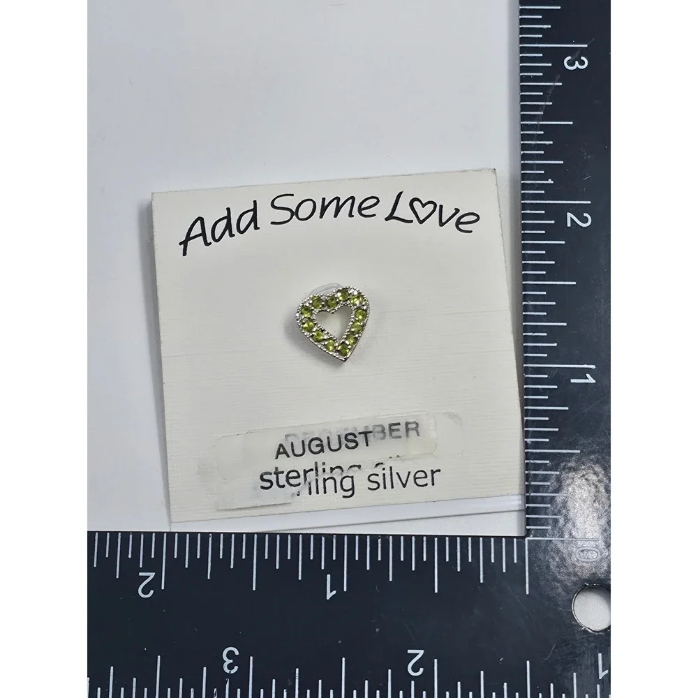 August Birthstone Heart Pendant Sterling Silver Green Peridot Color Charm - Picture 4 of 5